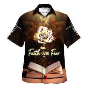 Men s Christian Hawaiian Shirt: Bible Verse Jesus Faith Over Fear Gift for Christian