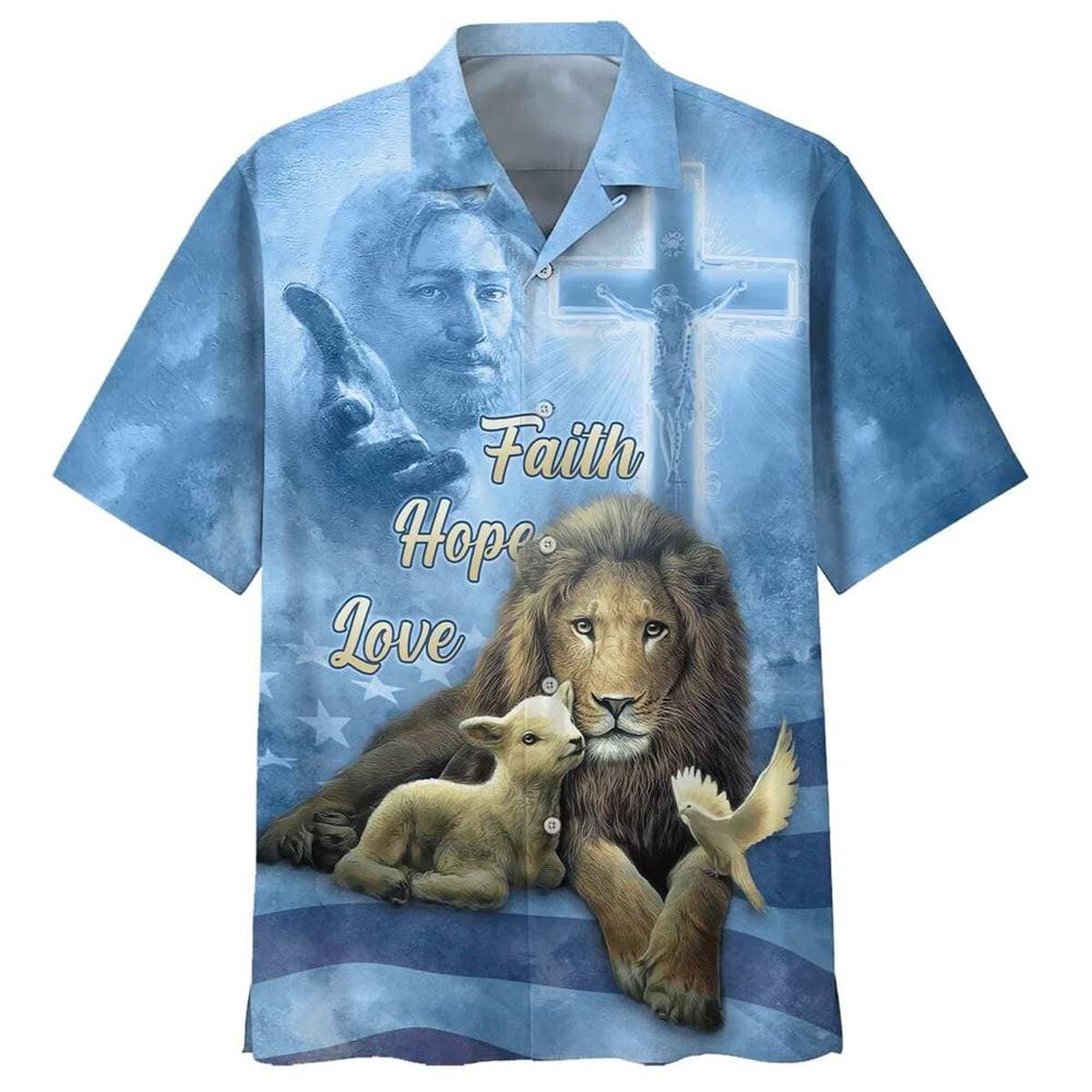 Faith Hope Love Jesus Lion And The Lamb Men s Christian Hawaiian Shirt – Perfect Gift for Christians Faith Hope Love Jesus Lion And The Lamb Men s Christian Hawaiian Shirt – Perfect Gift for Christians