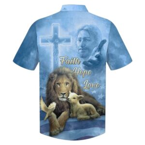 Faith Hope Love Jesus Lion And The Lamb Men s Christian Hawaiian Shirt - Perfect Gift for Christians 1