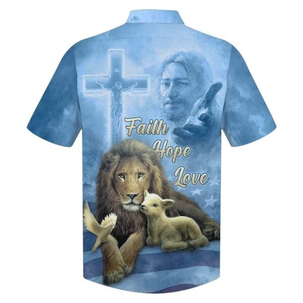 Faith Hope Love Jesus Lion And The Lamb Men s Christian Hawaiian Shirt – Perfect Gift for Christians