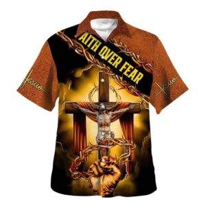 Faith Over Fear Hawaiian Shirt for Men - Christian Crucifixion of Jesus Design