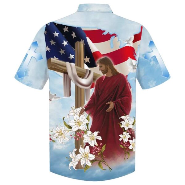 He Is Risen Hawaiian Shirt for Men Christian Faith Easter Day Cross & Lilies Gift for Christians