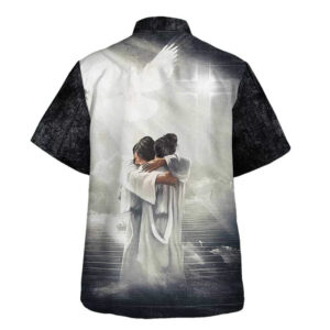 Christian Hawaiian Shirt: Man Hugging Jesus in Heaven Gift for Men 1