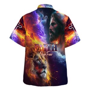 Faith Over Fear Lion of Judah Christian Hawaiian Shirt for Men - Gift for Christians 1