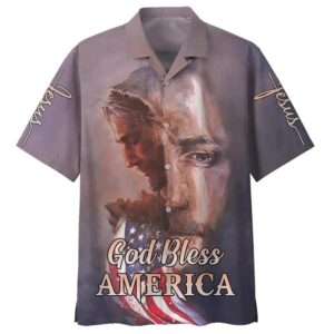 God Bless America Jesus Face Christian Hawaiian Shirt for Men - Perfect Gift for Christian Believers
