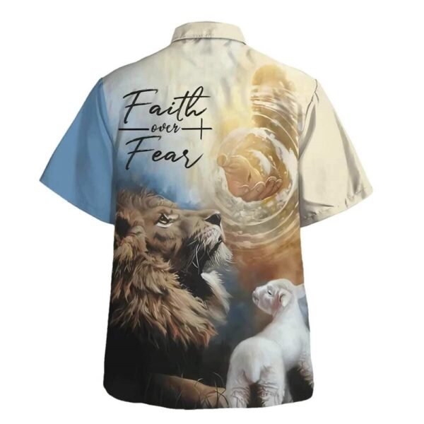 Faith Over Fear Jesus Lion And Lamb Christian Hawaiian Shirt for Men – Gift for Christian