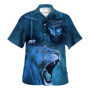 Christian Jesus Lion Lamb Hawaiian Shirt for Men - Perfect Gift for Believers