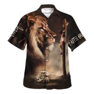 Men s Jesus Faith Over Lion Christian Hawaiian Shirt - Perfect Gift for Christian
