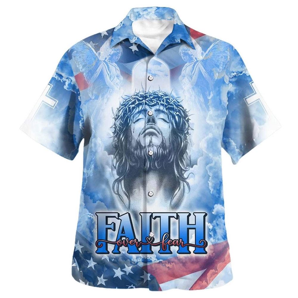 Faith Over Fear Jesus Bible Verse Hawaiian Shirt for Men Christian Gift Faith Over Fear Jesus Bible Verse Hawaiian Shirt for Men Christian Gift