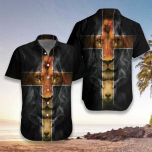 Jesus Lion and Lamb Christian Cross Hawaiian Shirt for Men - Gift for Christian 1