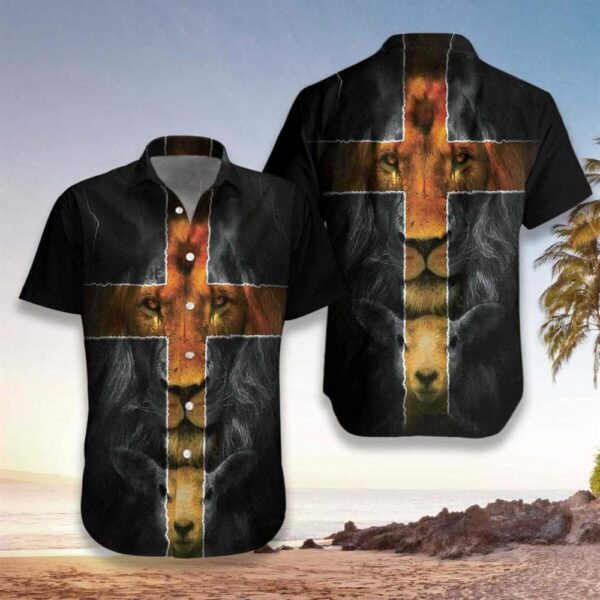 Jesus Lion and Lamb Christian Cross Hawaiian Shirt for Men – Gift for Christian