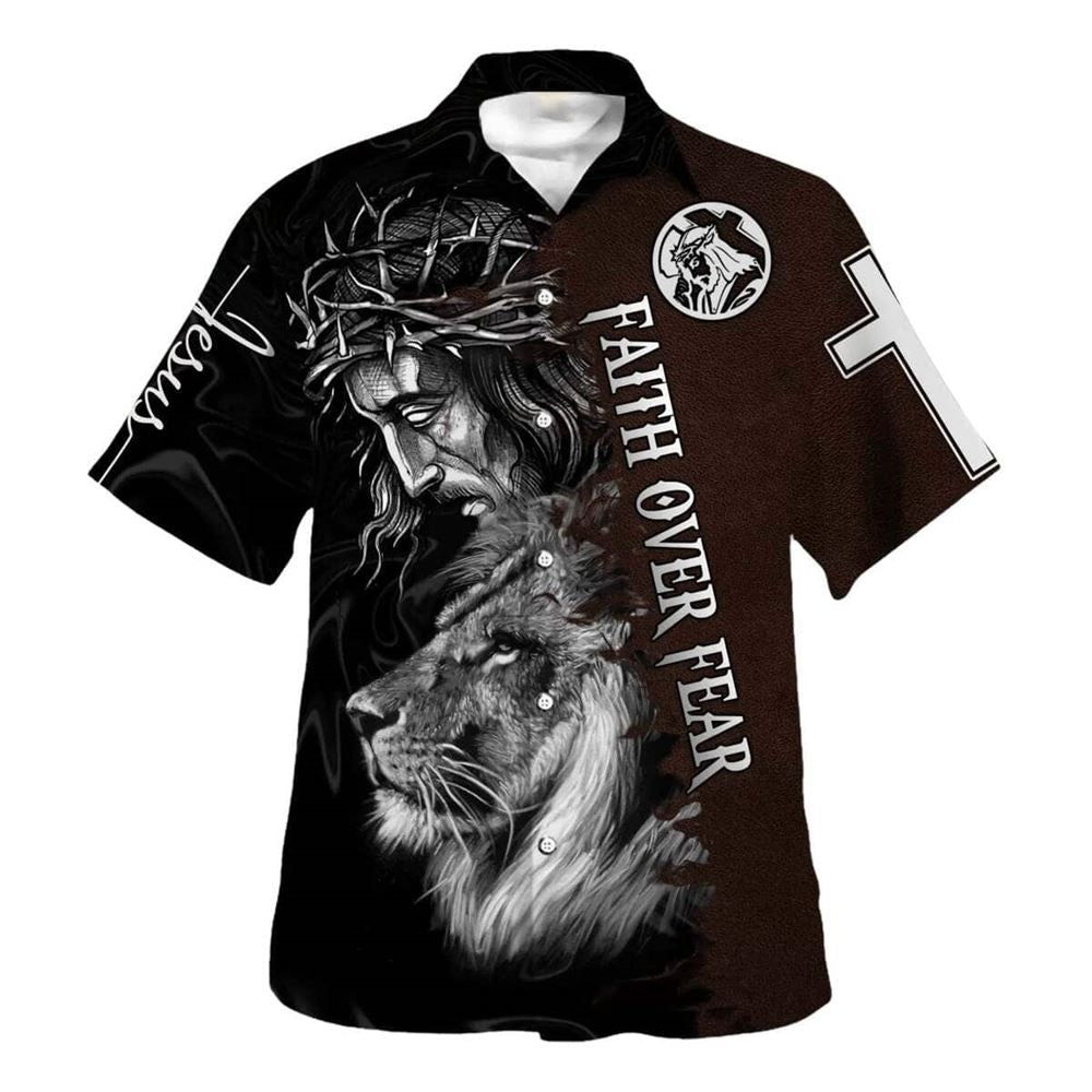 Faith Over Fear Men s Christian Hawaiian Shirt – Jesus and Lion Bible Verse Design – Ideal Gift for Christian Men Faith Over Fear Men s Christian Hawaiian Shirt – Jesus and Lion Bible Verse Design – Ideal Gift for Christian Men