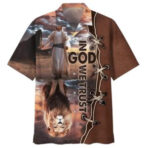 In God We Trust Jesus And Lion Hawaiian Shirt For Men Christian Gift