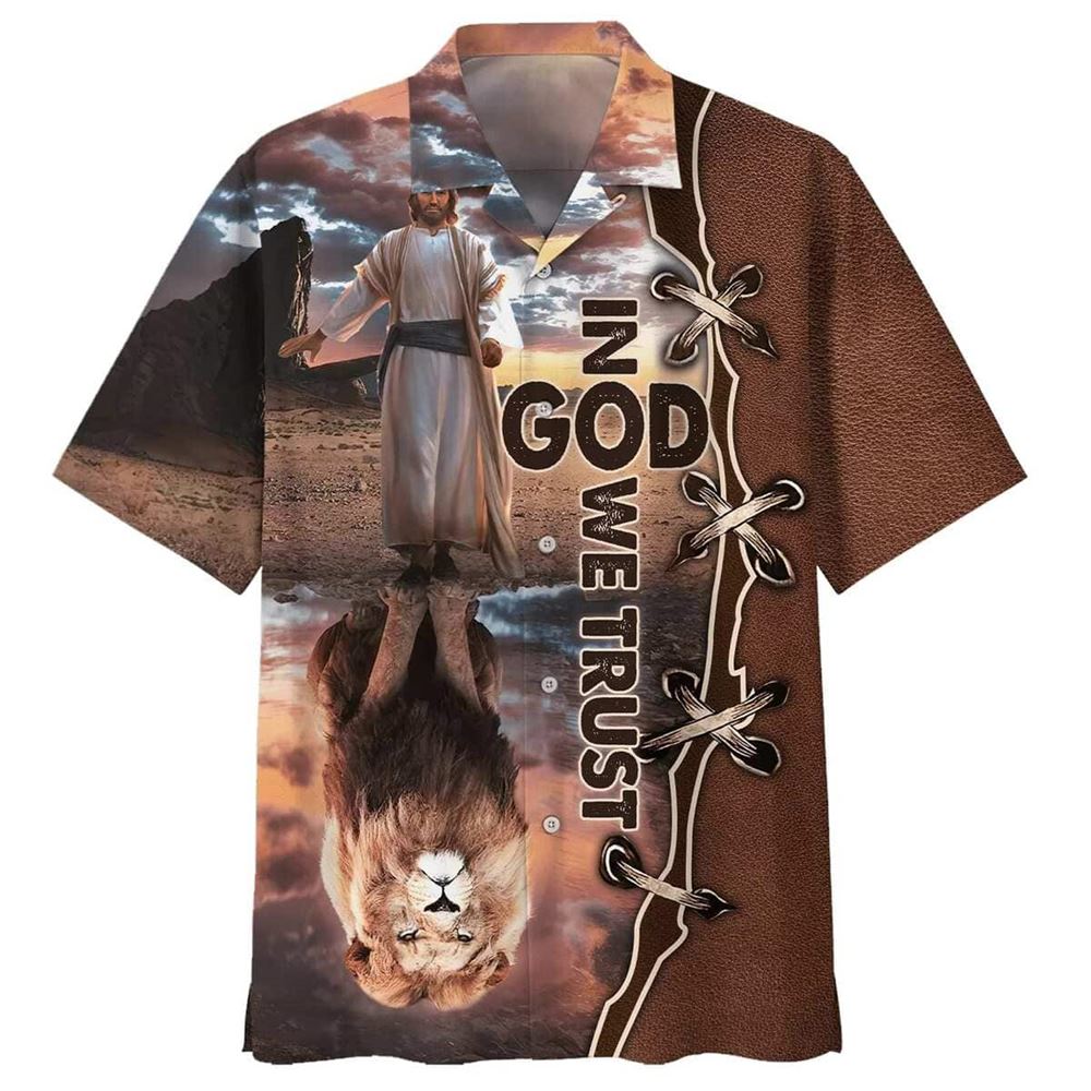 In God We Trust Jesus And Lion Hawaiian Shirt For Men Christian Gift In God We Trust Jesus And Lion Hawaiian Shirt For Men Christian Gift