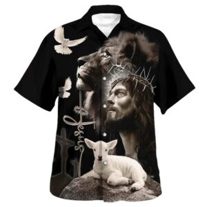 Men s Jesus Lion Sheep Christian Hawaiian Shirt - Perfect Gift for Christian