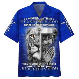 Christian Men s Hawaiian Shirt - Stand with God Jesus & Lion Unique Gift
