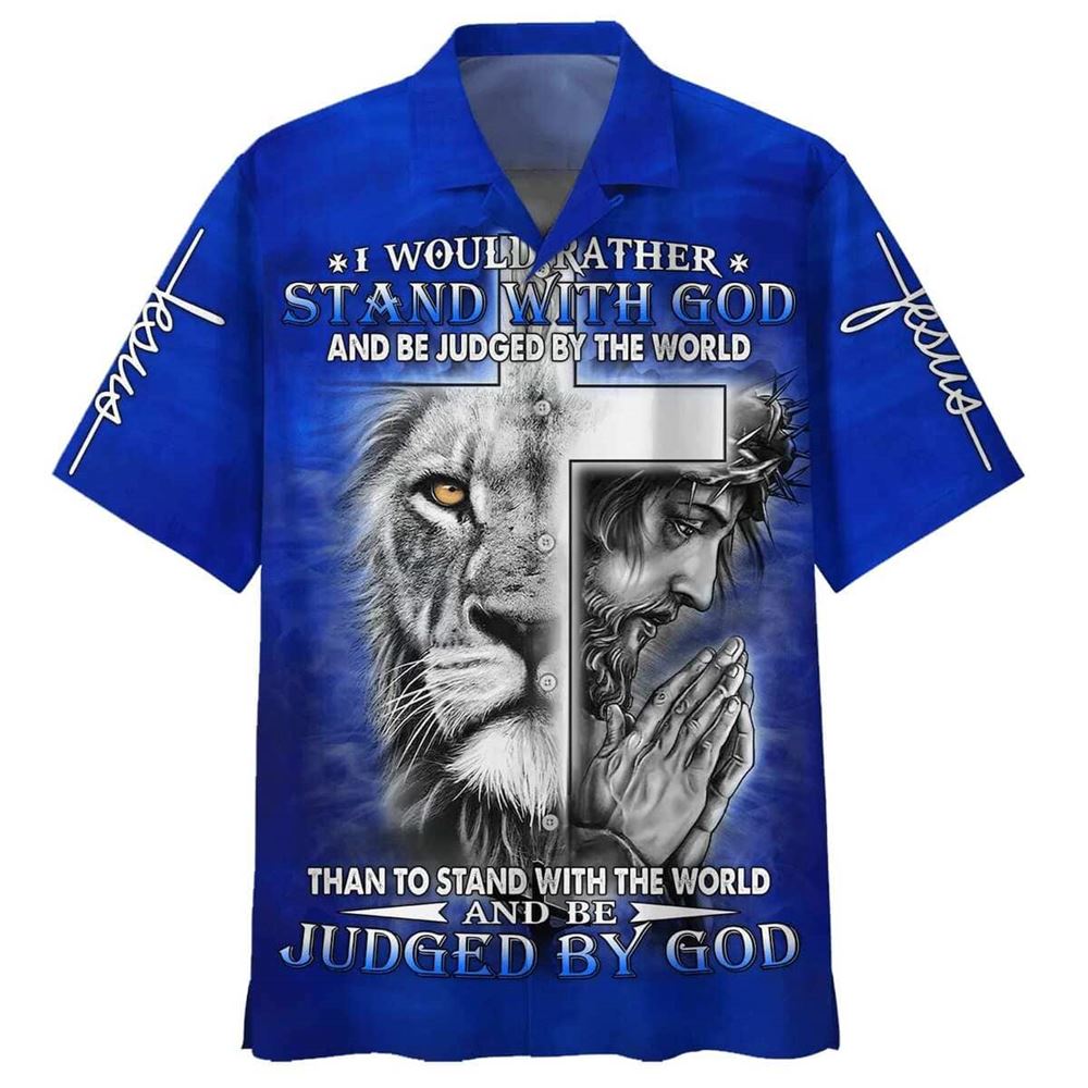 Christian Men s Hawaiian Shirt – Stand with God Jesus & Lion Unique Gift Christian Men s Hawaiian Shirt – Stand with God Jesus & Lion Unique Gift
