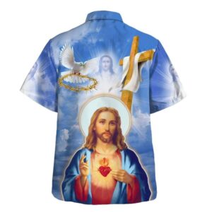 Men s Jesus Christ Sacred Heart Pigeon Hawaiian Shirt - Christian Gift 1