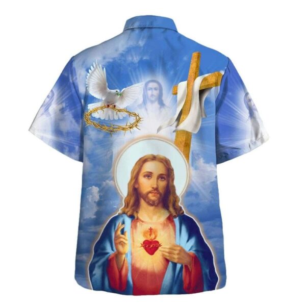 Men s Jesus Christ Sacred Heart Pigeon Hawaiian Shirt – Christian Gift