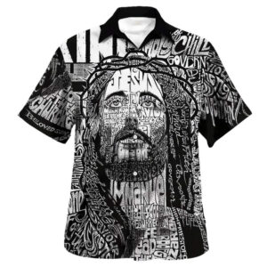 Jesus Christ Portrait Hawaiian Shirt for Men - Christian Gift with Bible Quote