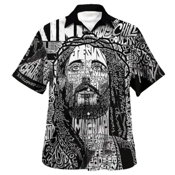 Jesus Christ Portrait Hawaiian Shirt for Men – Christian Gift with Bible Quote