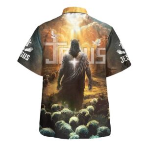 Jesus Leading Sheep Hawaiian Shirt for Men - Christian Gift 1