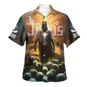 Jesus Leading Sheep Hawaiian Shirt for Men - Christian Gift