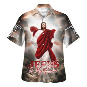 Men s Christian Hawaiian Shirt: Jesus Is My Savior Hand Out Design Perfect Gift for Faithful