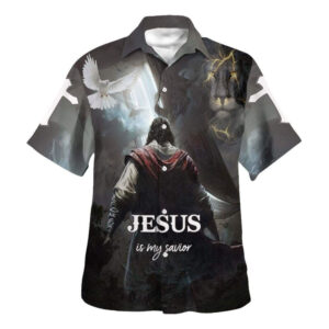 Christian Hawaiian Shirt: Jesus Savior & Lion Design for Men Gift for Christian
