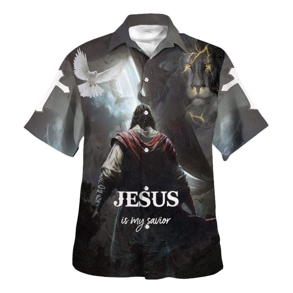 Christian Hawaiian Shirt: Jesus Savior & Lion Design for Men Gift for Christian Christian Hawaiian Shirt: Jesus Savior & Lion Design for Men Gift for Christian