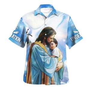Jesus Hugging Child Hawaiian Shirt for Men - Christian Gift - One Nation Under God