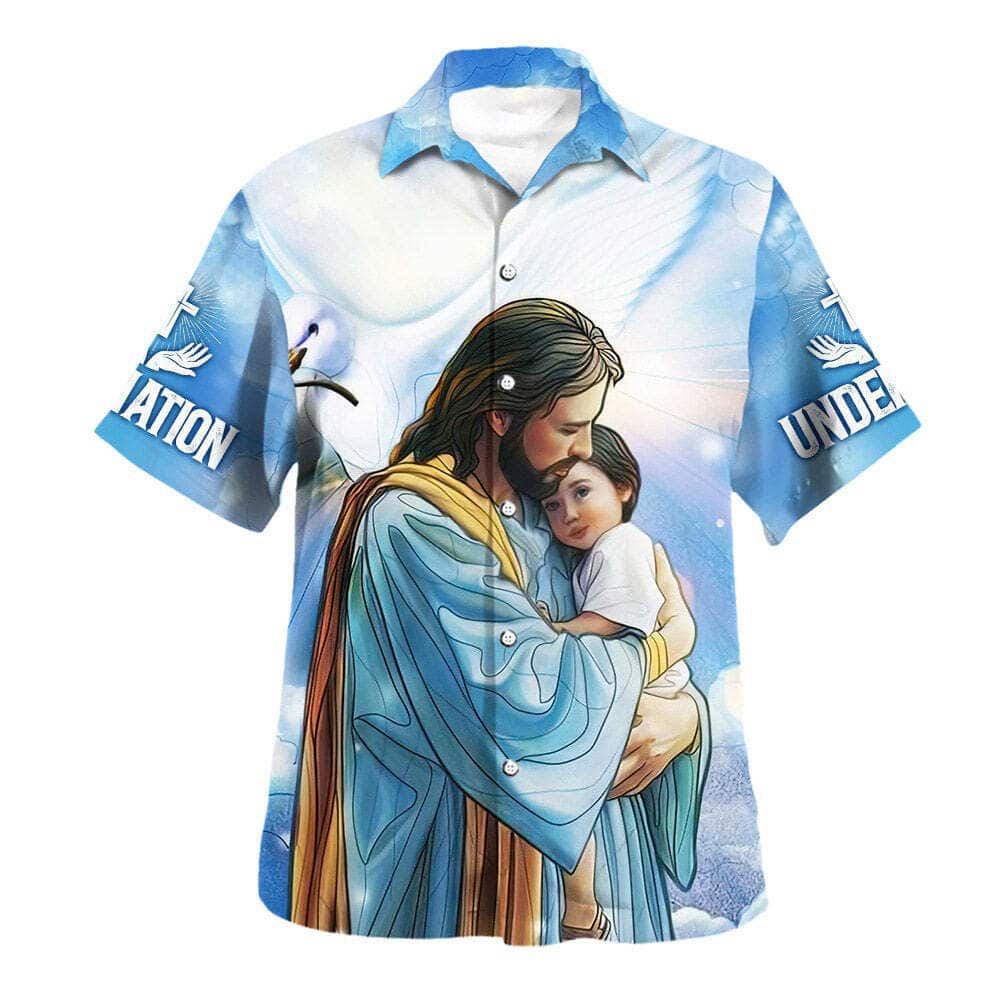 Jesus Hugging Child Hawaiian Shirt for Men – Christian Gift – One Nation Under God Jesus Hugging Child Hawaiian Shirt for Men – Christian Gift – One Nation Under God