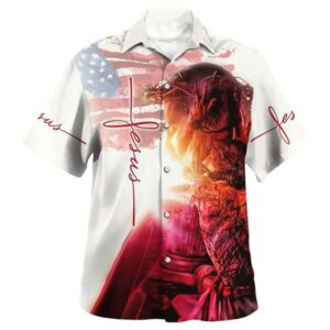 Jesus US American Flag Hawaiian Shirt for Men - Christian Gift Shirt