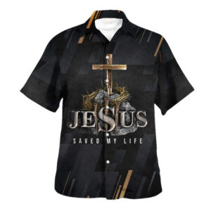 Men s Christian Hawaiian Shirt: Jesus Saved My Life Cross Design - Perfect Gift for Christians