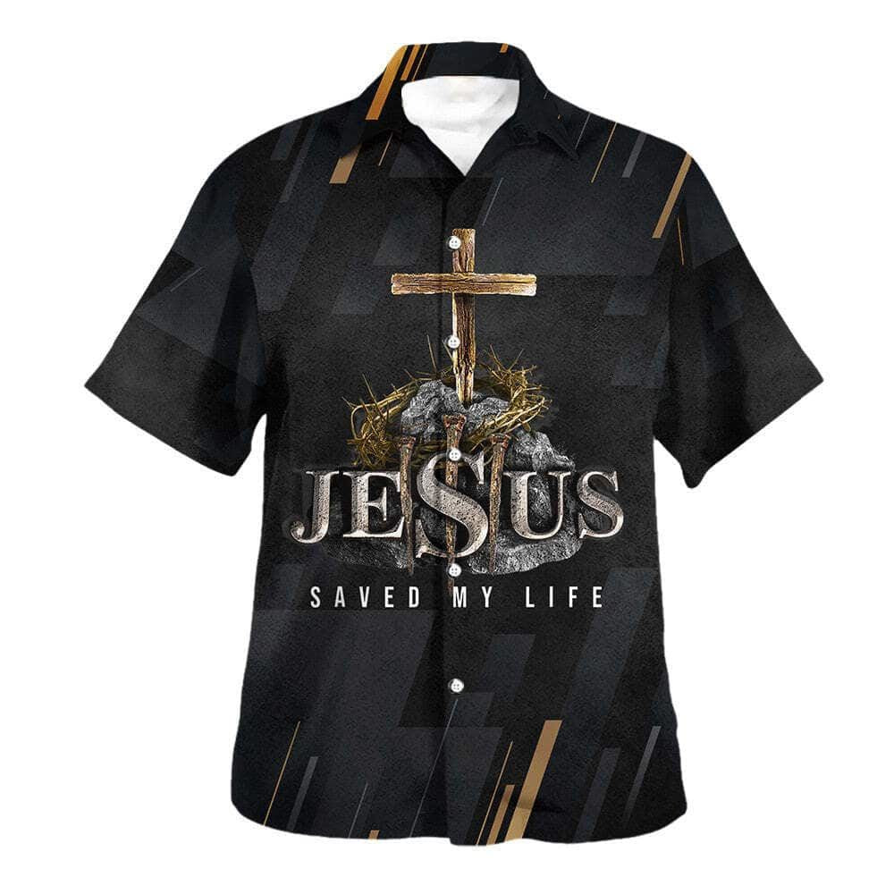 Men s Christian Hawaiian Shirt: Jesus Saved My Life Cross Design – Perfect Gift for Christians Men s Christian Hawaiian Shirt: Jesus Saved My Life Cross Design – Perfect Gift for Christians