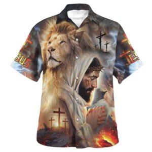 Jesus With Lion Hawaiian Shirt for Men - Christian Gift for Friend