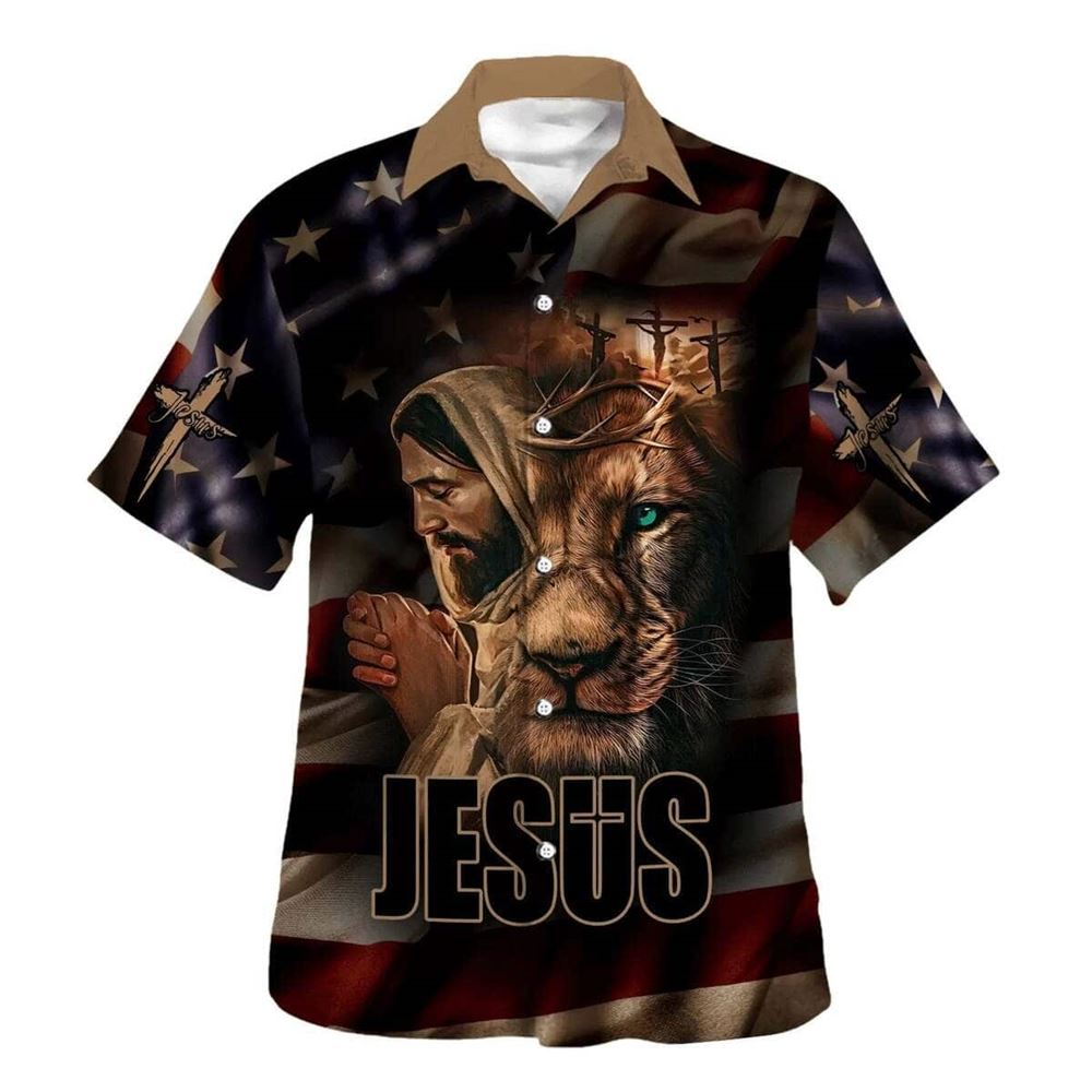 Jesus Lion Of Judah American Flag Hawaiian Shirt for Men – Christian Gift Jesus Lion Of Judah American Flag Hawaiian Shirt for Men – Christian Gift