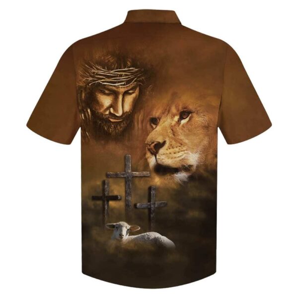 Jesus Lion & Lamb Three Cross Hawaiian Shirt for Men – Christian Gift