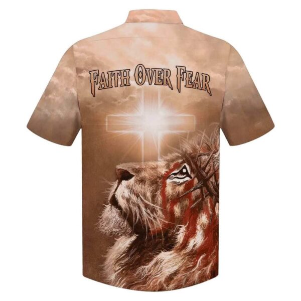 Jesus Lion Cross Hawaiian Shirt for Men – Faith Over Fear Christian Gift