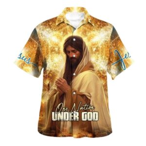 Men s Christian Hawaiian Shirt - One Nation Under God Jesus Pray - Perfect Gift for Christians
