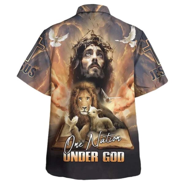 Men s Christian Hawaiian Shirt – One Nation Under God Jesus Lion Cross – Perfect Gift for Christian