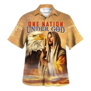 Men s One Nation Under God Jesus Christian Faith Hawaiian Shirt - Perfect Gift for Christian