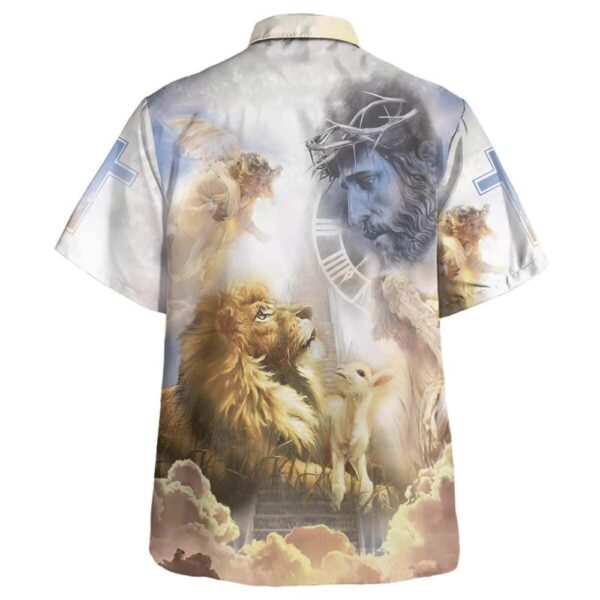 Christian Hawaiian Shirt for Men – One Nation Under God Jesus Christ Lion and Lamb Design – Perfect Gift for Christian