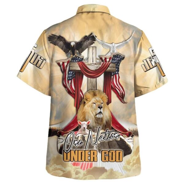 One Nation Under God America Flag Lion And The Lamb Jesus Christian Faith Hawaiian Shirt – Religious Gift
