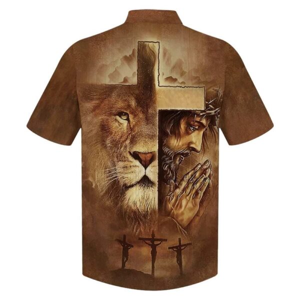 Lion Jesus Pray Cross Christian Hawaiian Shirt for Men Gift for Christian Faith Religious Shirt