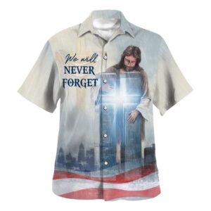 Men s Christian Hawaiian Shirt - Never Forget Jesus Cross - Perfect Gift for Christians