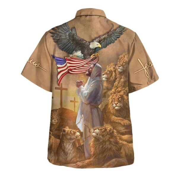 Men s US Flag Jesus Lion Cross Christian Hawaiian Shirt – Gift for Christian