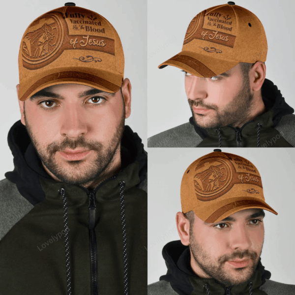 A Classic Cap Hat Fully Vaccinated By The Blood Of Jesus Leather Cover, Baseball Jesus Cap Hat Trucker Classic Hats Gift