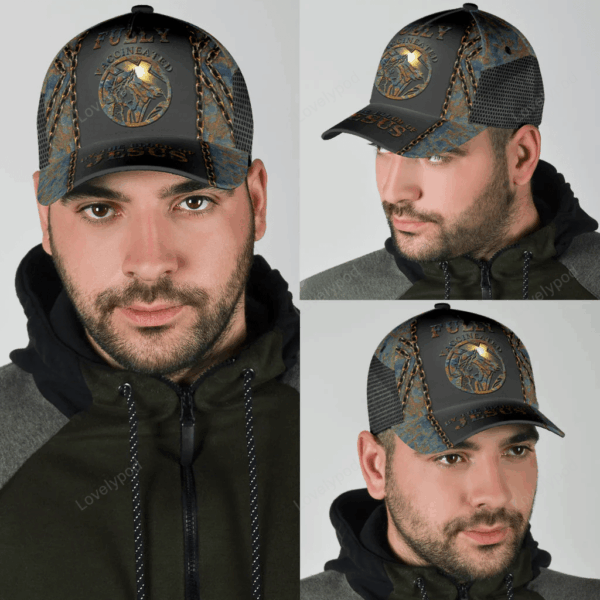 Fully Vaccinated By The Blood Of Jesus Classic Cap, Jesus All Over Print Baseball Cap Hat Trucker Classic Hats Gift