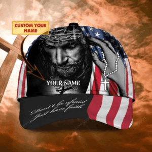 Personalized 4th of July Jesus Cap, Don’t be Afraid Just Have Faith 3D Baseball Cap for Christian Trucker Classic Hats Gift